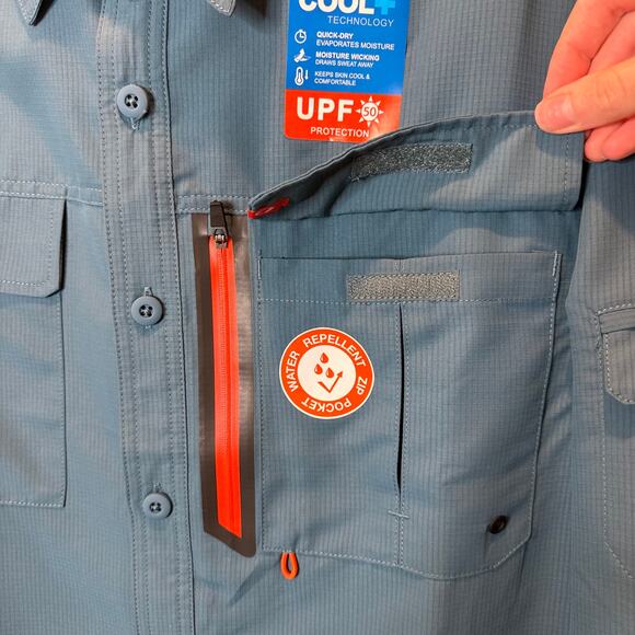 NWT American Outdoorsman Regular Fit Button Down Shirt Mens Small UPF Dusk Blue - Picture 3 of 12